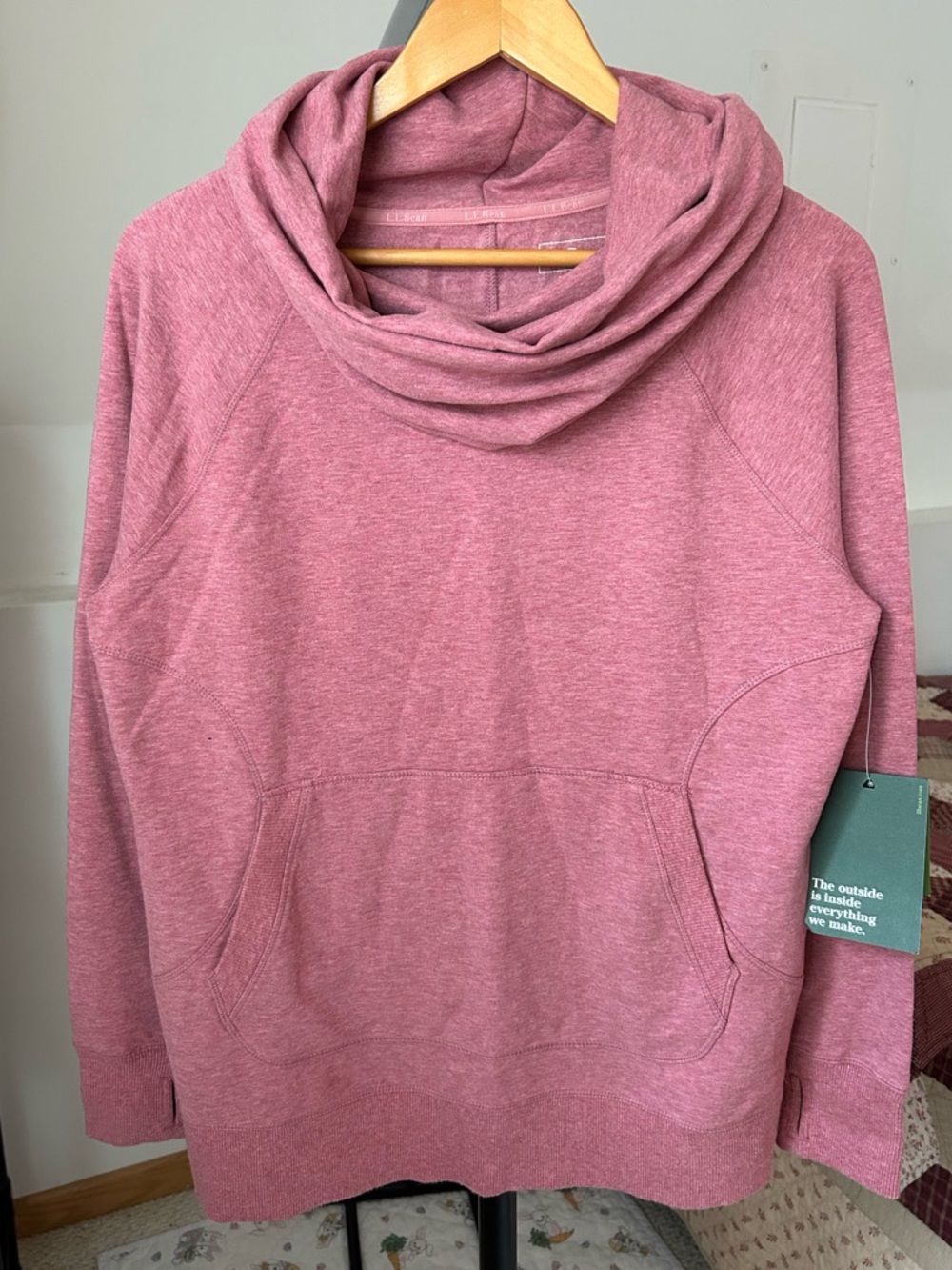 LL Bean Funnel Cowl Neck Pullover Sweatshirt Pink NWT Large